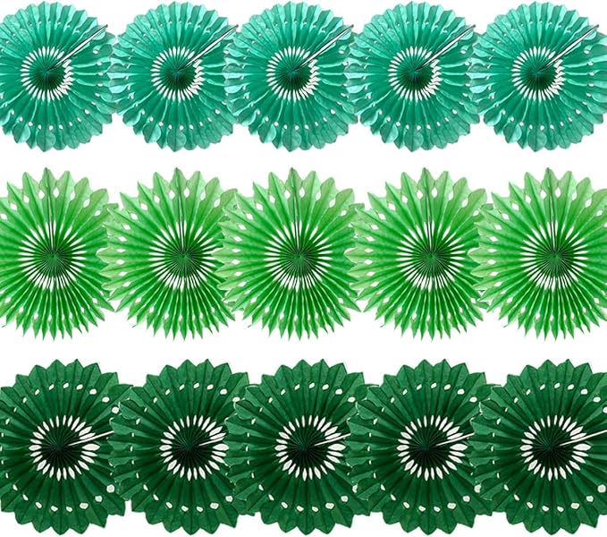 15pcs 10'' 12'' 14'' Paper Fans Decorations Green Theme Party Decor Round - Image 2