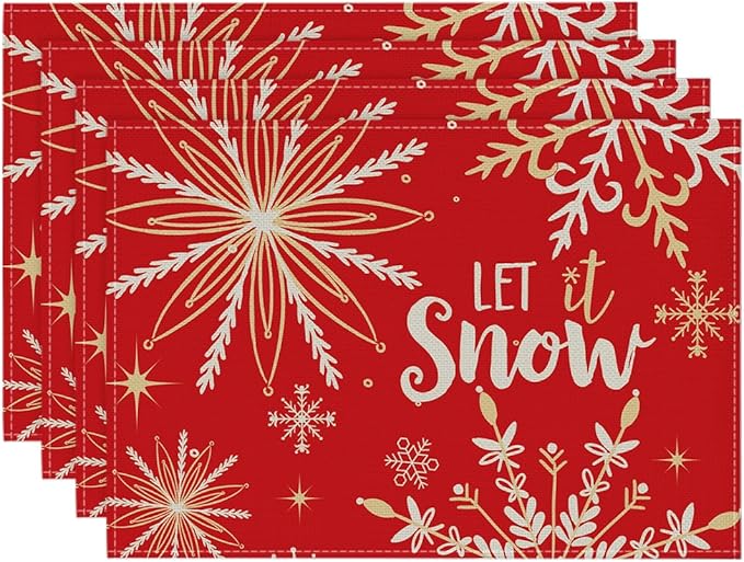Artoid Mode Red Snowflake Let It Snow Winter Placemats by ArtoidMode