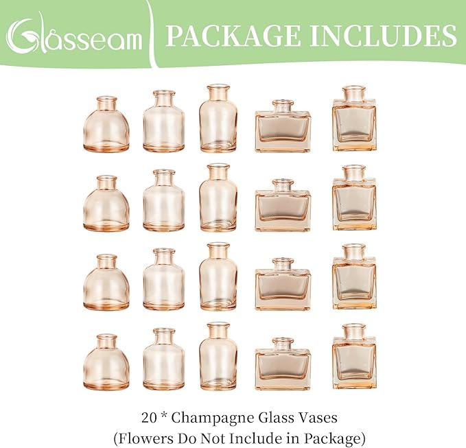 Glasseam Mini Bud Vases for Centerpieces: Clear Small Flower Vase Set of 20 - Image 6