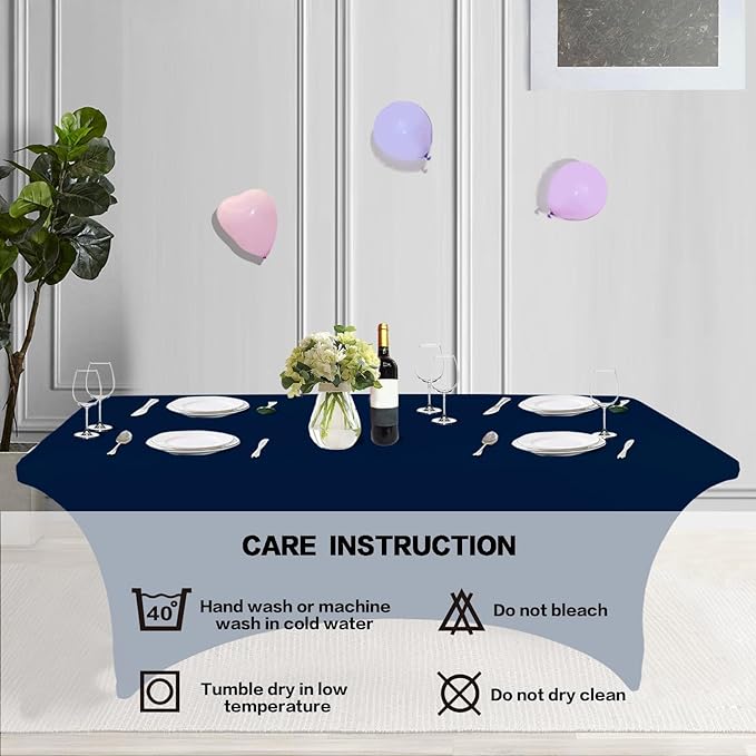 IVAPUPU 8FT Table Cloth for Rectangular Fitted Events Stretch Jean Blue Table - Image 4