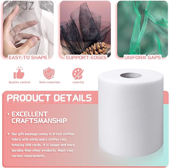 6" x 200 Yards White Tulle Fabric Rolls - Image 3