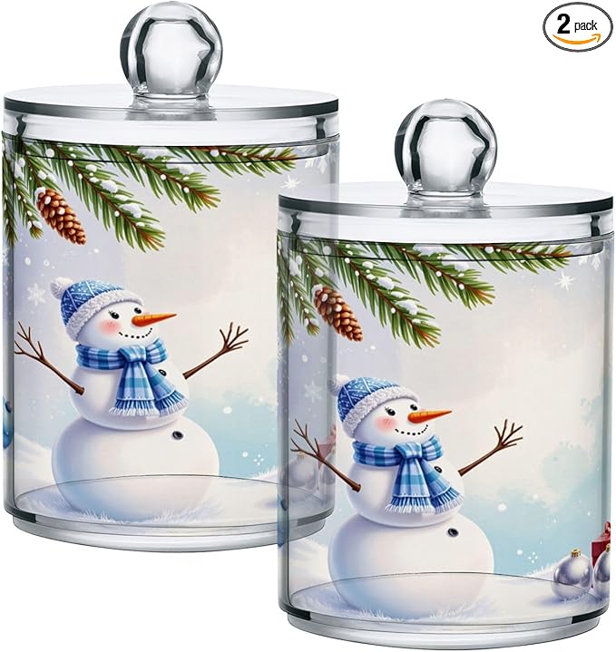 Gredecor Christmas Winter Qtip Holder Dispenser 2 Pack Snowman Snowflake Pine by Gredecor