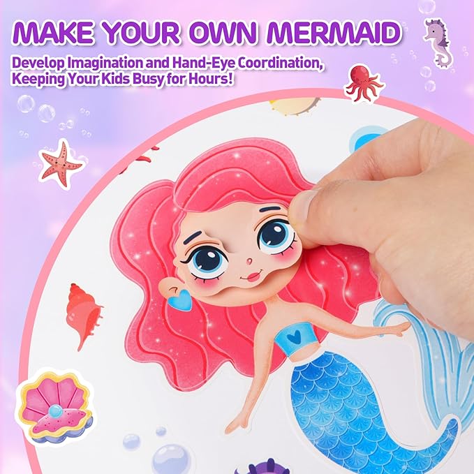 Aowplc 32 Sheets Mermaid Make‑A‑Face Stickers - Image 4