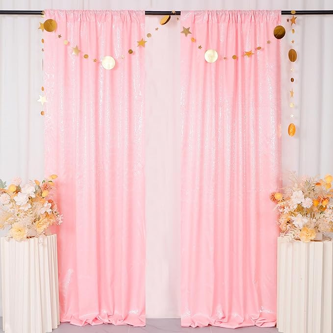 ShinyBeauty Sequin Curtains 2 Panels Pink 2FTx8FT Sparkly Photo Backdrop Baby - Image 2