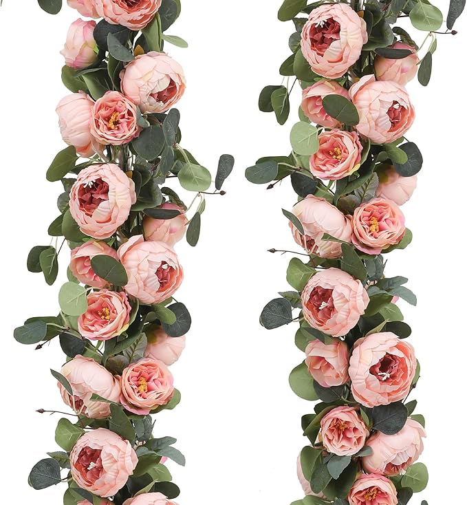 Floweroyal 2 Pack Artificial Flower Garlands 11.2FT Eucalyptus Garlands by FloweroyalCrafts