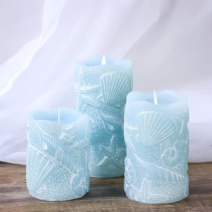 Silverstro Ocean Flameless Candles Remote Carved Seashell Real Wax Flicker - Image 8
