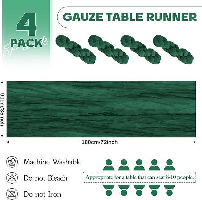 Aktor 4 Pack Emerald Green Table Runner Boho Cheesecloth Table Runner Semi - Image 2