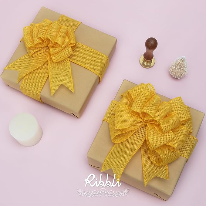 Ribbli Yellow Burlap Wired Ribbon, 1-1/2” Inch x Continuous 20 Yard, Big Bows - Image 4