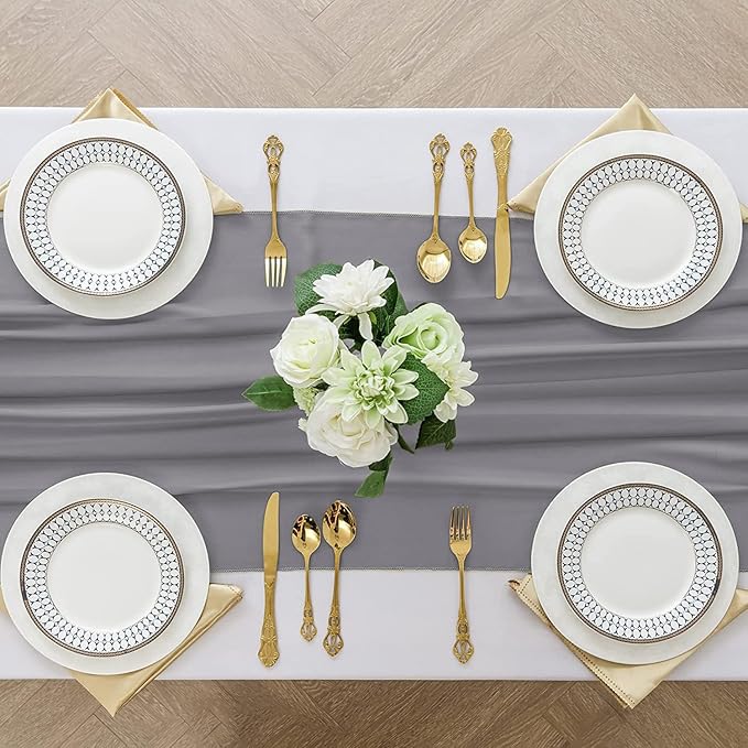 2 Pack 10 Ft Chiffon Table Runner Grey Gauze Long Table Runners 27x120 Inches - Image 4
