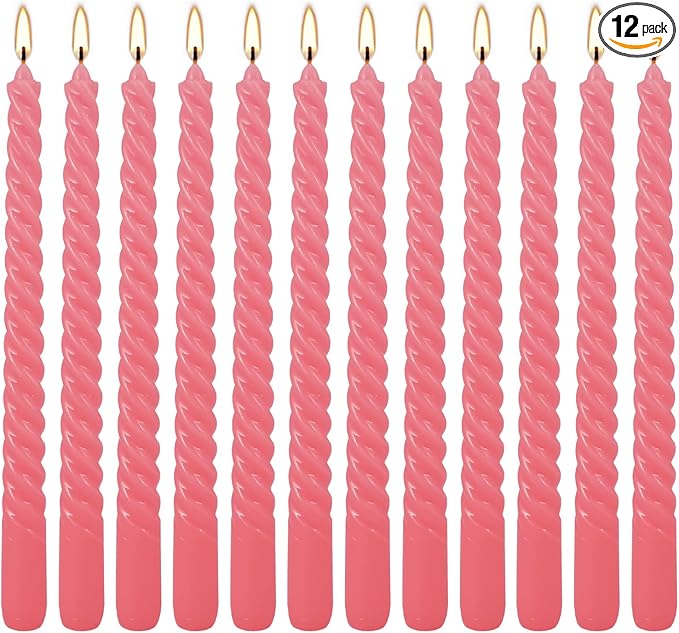 12-Pack Pink Spiral Taper Candles – 10 Inch Elegant Dripless & 10-Hour Burn – by Grcdoyvl