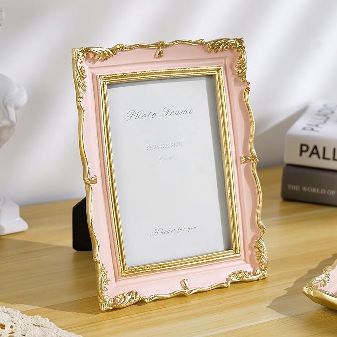 Cuspin 4x6 Vintage Picture Frame Pink and Gold Photo Frame, 4 by 6 Picture - Image 3