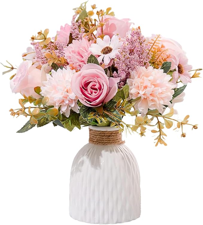 Epicpetal Fake Flowers in Vase, Artificial Pink Flowers in Vase by Epicpetal
