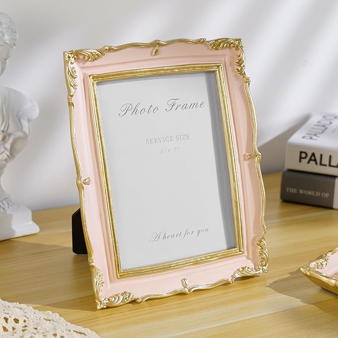 Cuspin Vintage Pink 5x7 Picture Frame, Ornate Textured Hand-Crafted Resin Frame - Image 2