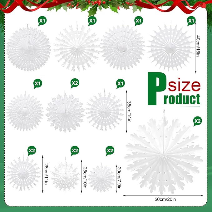 Cinnvoice 16 Pcs White Paper Snowflake Decorations 12 Pcs Christmas Paper - Image 3