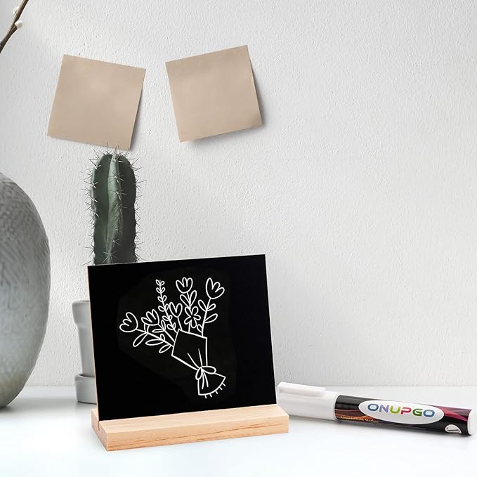 ONUPGO Chalkboard Signs with Wood Base Stands, 10X12cm Vintage Wooden Tabletop - Image 6