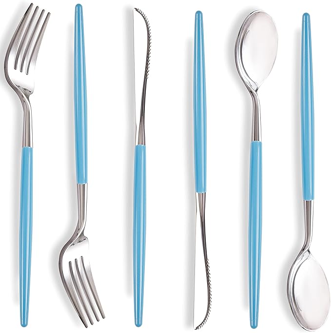 WELLIFE 144Pcs Blue Plastic Silverware, Heavy Duty Plastic Flatware by WELLIFE