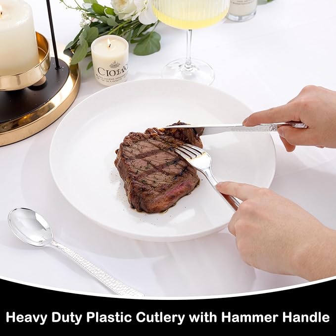 Supernal 180 pieces Silver Plastic Silverware, Disposable Plastic Silverware - Image 9