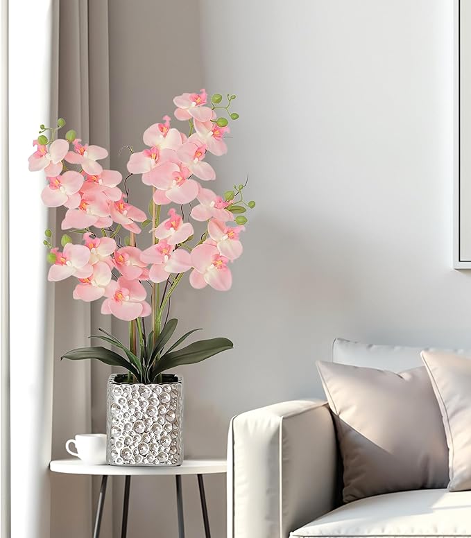 Orchid Artificial Flowers with Sliver Vase Large Silk Faux Phalaenopsis Flowers - Image 6