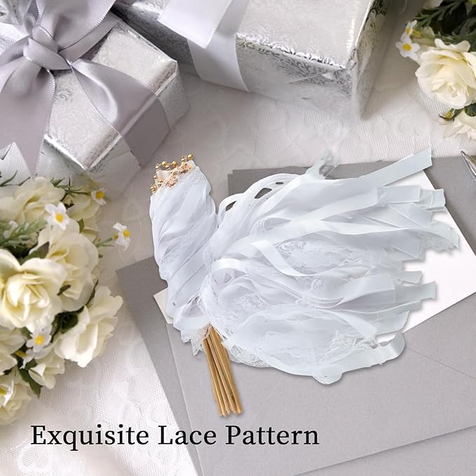 30 Pcs White Wedding Wands, Lace Wedding Streamers, Ribbon Streamers, Wedding - Image 6