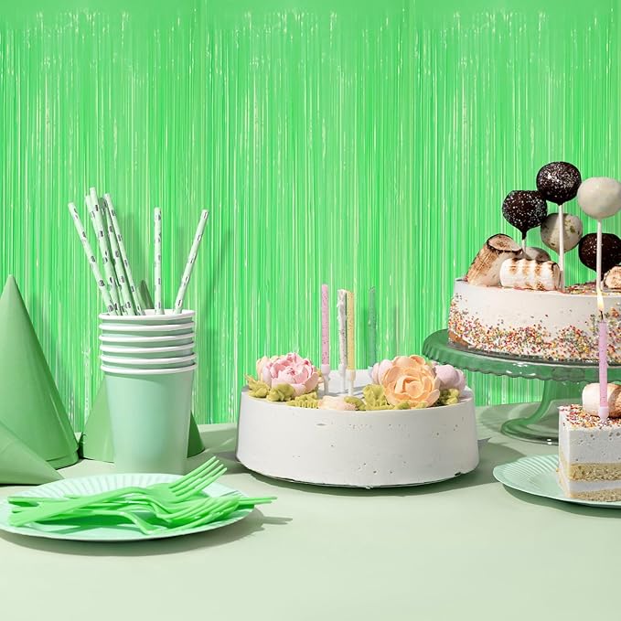 5 Pack Green Foil Curtain Backdrop 3.2ft x 8.2ft Tinsel Foil Fringe Curtains - Image 5
