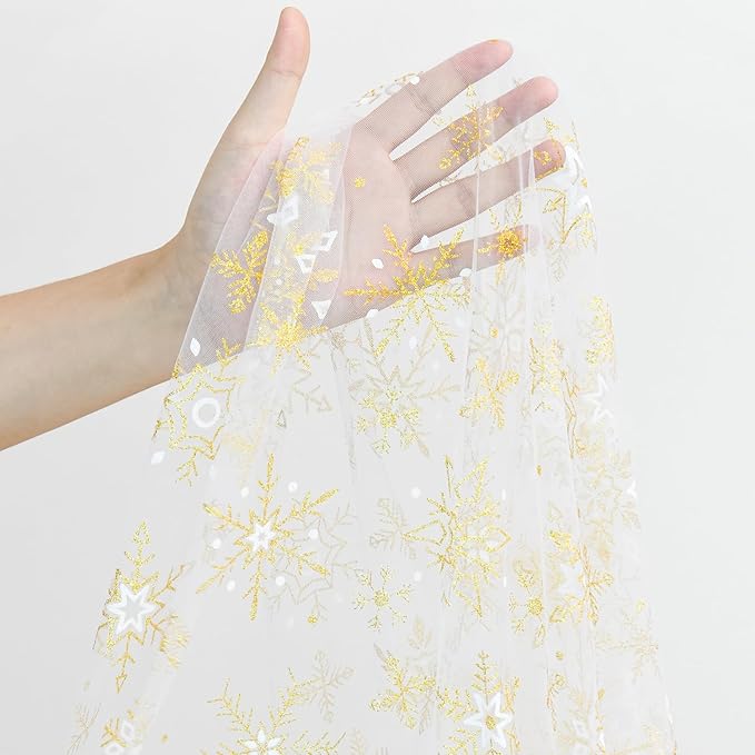 Artoid Mode Gold Snowflakes Christmas Gauze Table Runner 120 Inch 10FT - Image 6