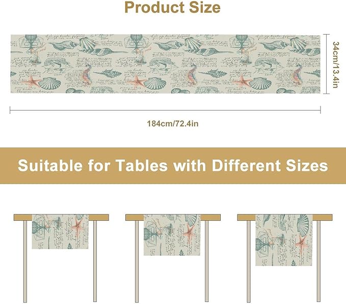 Starfish Table Runner, Seashells Beach Coastal Nautical Sailboat Jellyfish - Image 2