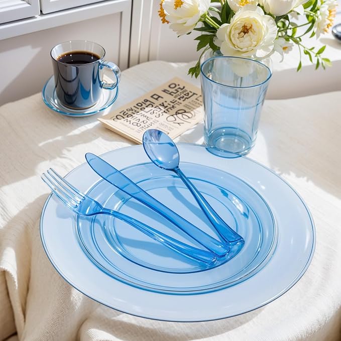 WDF 180 Pieces Blue Plastic Silverware Disposable - Image 4