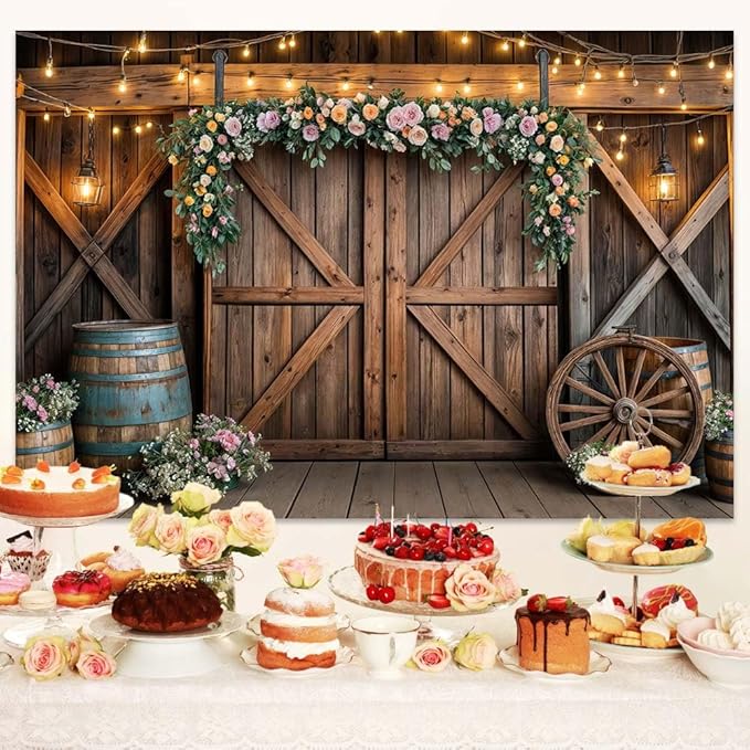 9x6ft Country Wedding Photography Backdrop Rustic Barn Door Photography - Image 3