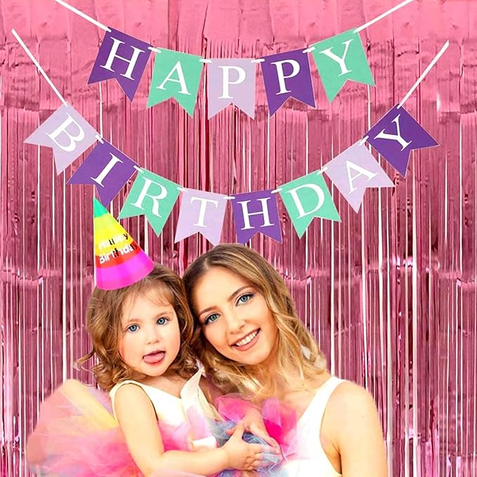 4 Pack Pink Foil Fringe Curtain Backdrop, 3.28Ft x 8.2Ft Metallic Tinsel Foil - Image 6