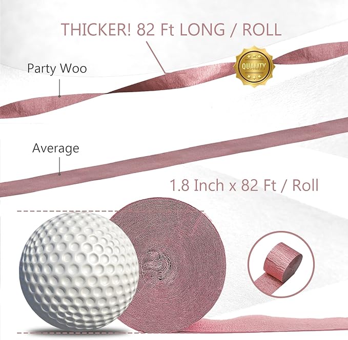 PartyWoo Crepe Paper Streamers 4 Rolls 328ft, Pack of Pink and Rose Gold Crepe - Image 4