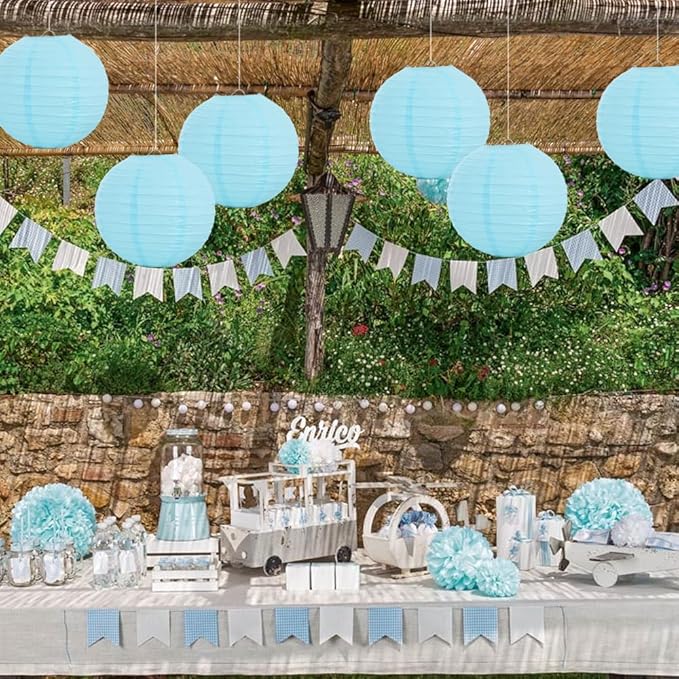 BEISHIDA 12-Inch Light Blue Round Paper Lanterns Decorative Hanging Asia - Image 5