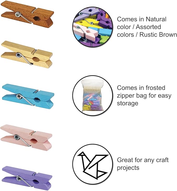Mini Natural Wooden Clothespins - Image 2