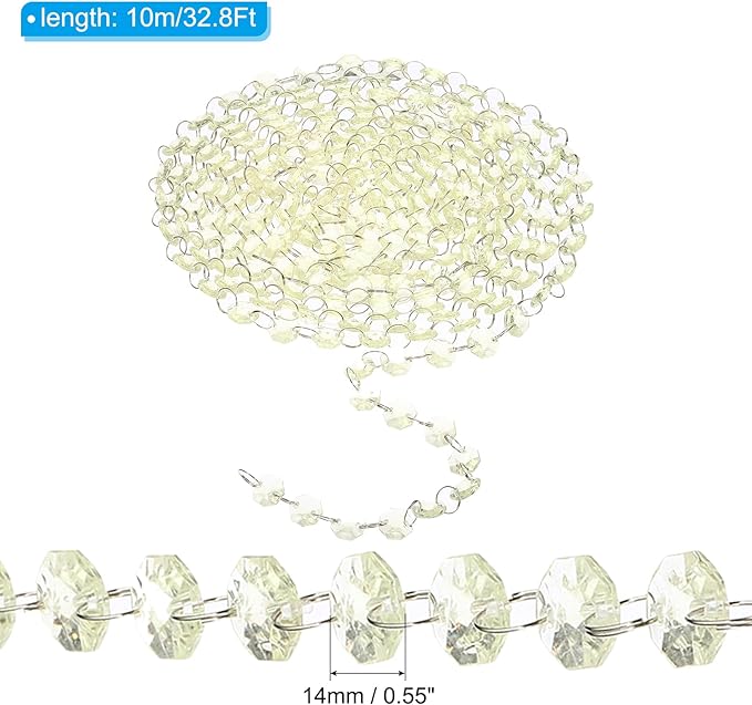 PATIKIL 14 mm Crystal Garland Strands, 32.8 Ft Acrylic Octagon Chandelier Bead - Image 2