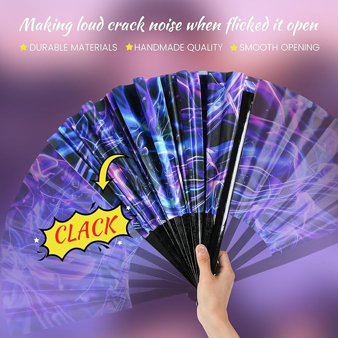 SYNTECSO Folding Hand Fan for Rave, Popping Fan for Line Dancing, Drag Queen - Image 2