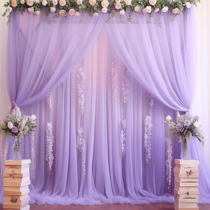 20x10 Purple Tulle Backdrop Curtains by WishCare