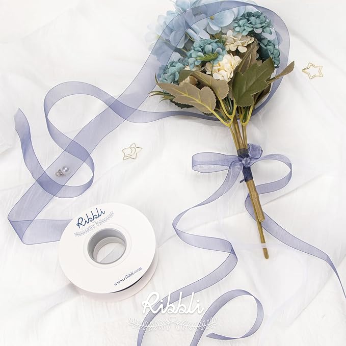 Ribbli Navy Organza Ribbon, 1/2 Inches x Continuous 50 Yard, Cookie Wrapping - Image 3