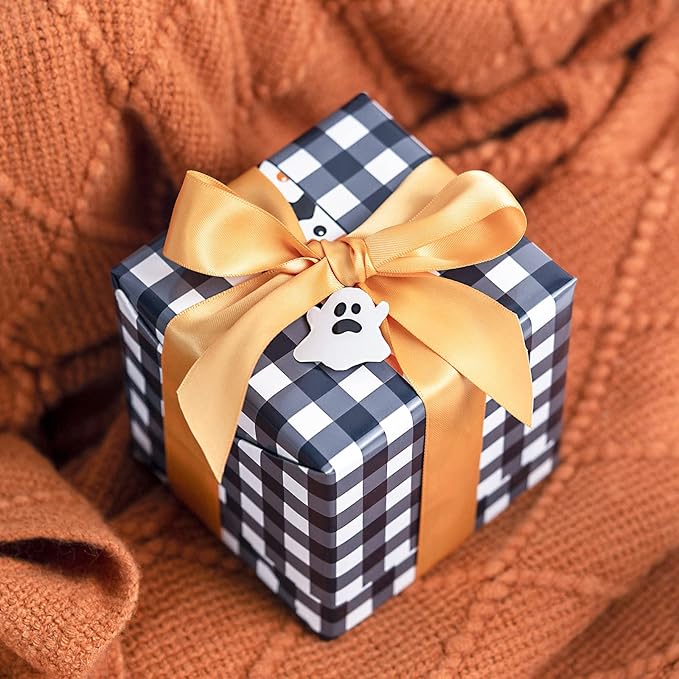 LeZakaa Halloween Wrapping Paper, Cute Pumpkin Witch Bat Candy Print, Buffalo - Image 3