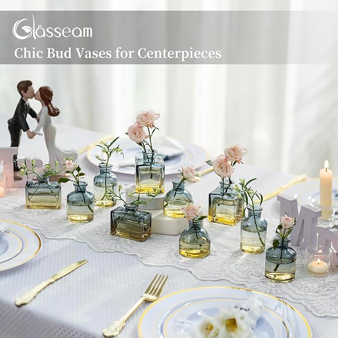 Glasseam Mini Bud Vases for Centerpieces: Clear Small Flower Vase Set of 20 - Image 3