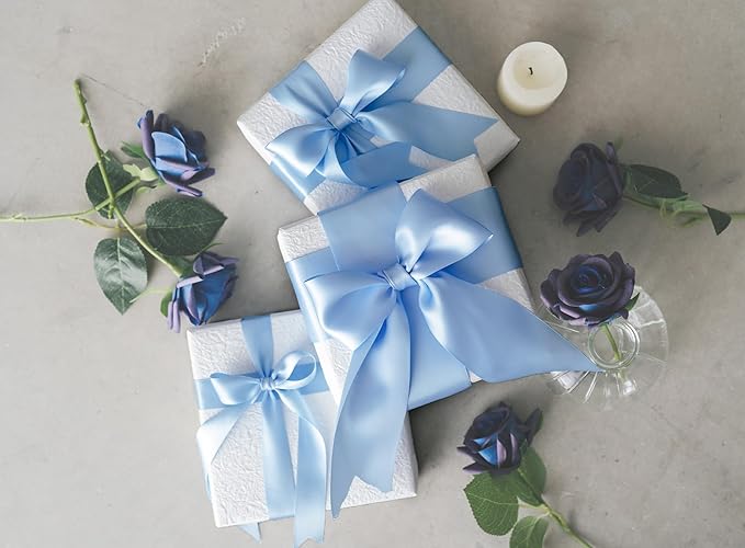Baby Blue Satin Ribbon 2.5 Inch Double-Faced Ribbons 25 Yards - Image 6