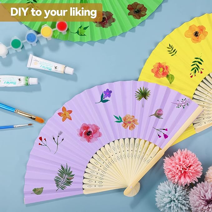 Aneco 24 Pieces Handheld Paper Fans Paper Folding Fans - Image 4