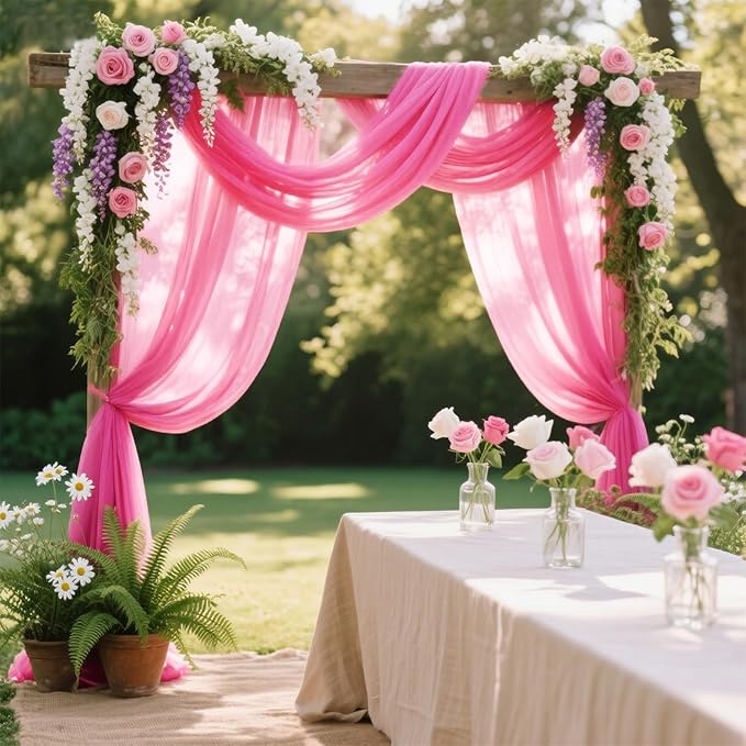 VOK Pink Wedding Arch Draping Fabric Chiffon Fabric, 29in x 18Ft 2 Panels Sheer - Image 2