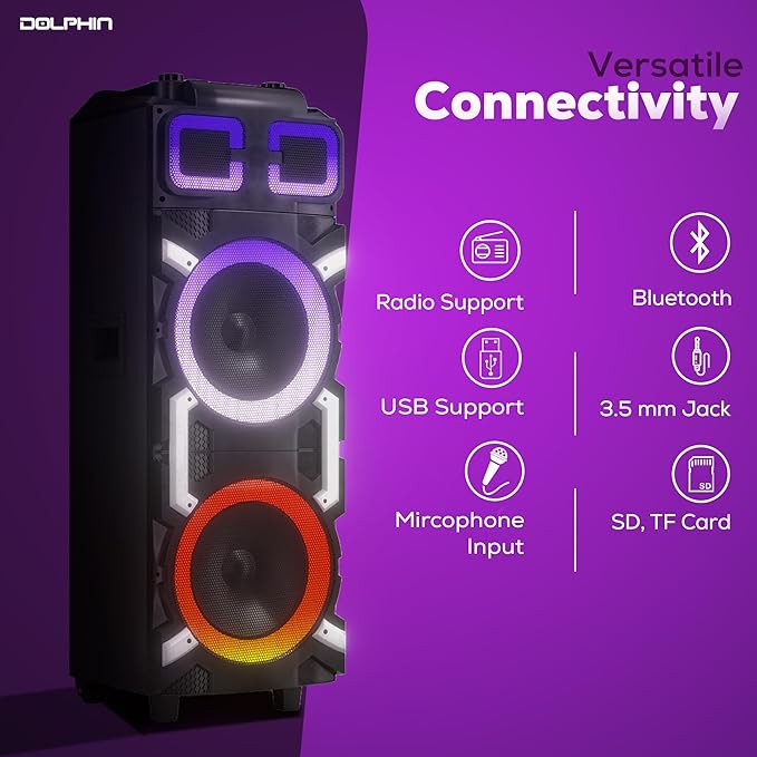 Dolphin High-Power Portable Party Bluetooth Speaker – Wooden Cabinet, LED Lights - Image 6