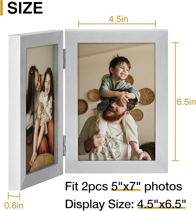 decorUhome Double 5x7 Picture Frame Vertical, Engineered Wood Bifold Photo Frame - Image 4