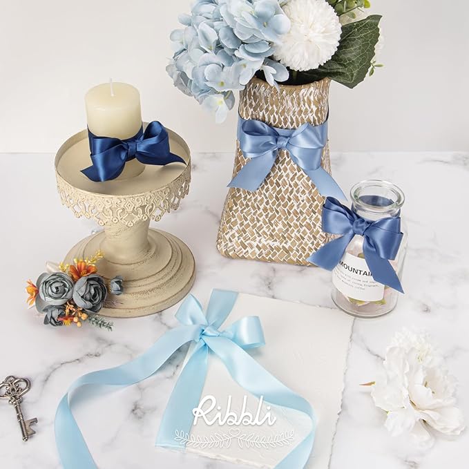 Ribbli Dusty Blue Satin Ribbon 1 Inch x 4 Rolls Total 40 Yards- Light - Image 3