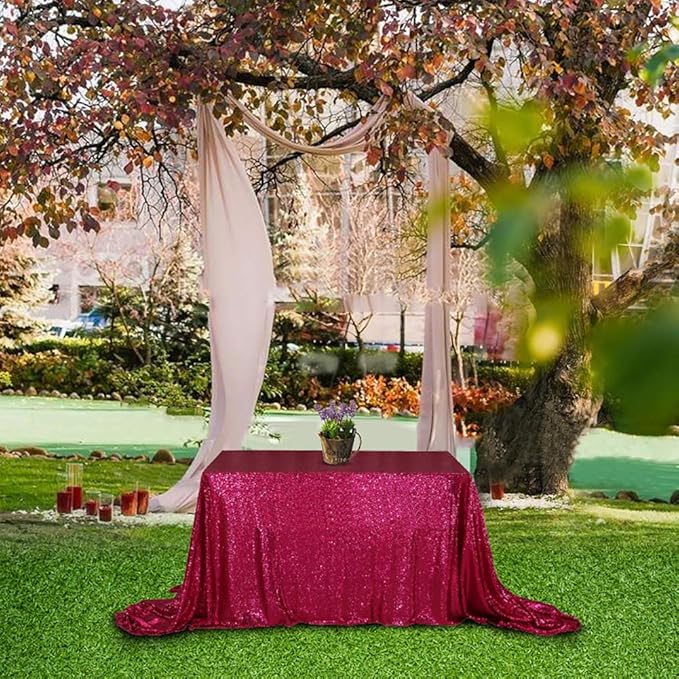 SquarePie Sequin Tablecloth 50 x 72 Inch Hot Pink Glitter Table Linen - Image 8