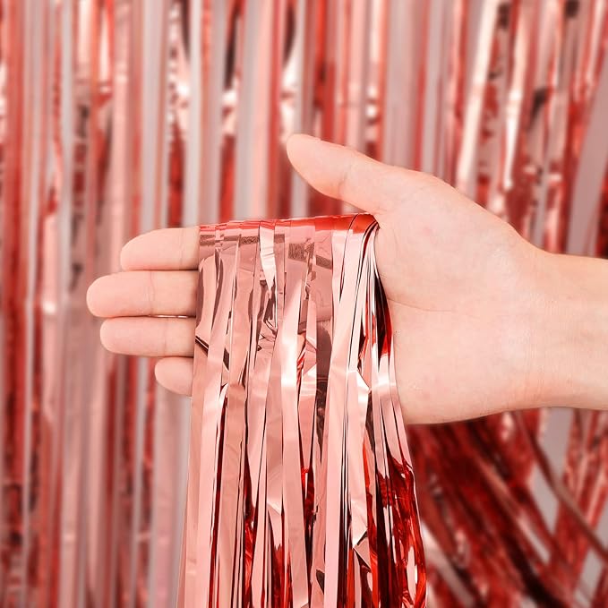 2 Pack Rose Gold Tinsel Foil Fringe Curtains, Rose Gold Party Decorations - Image 2