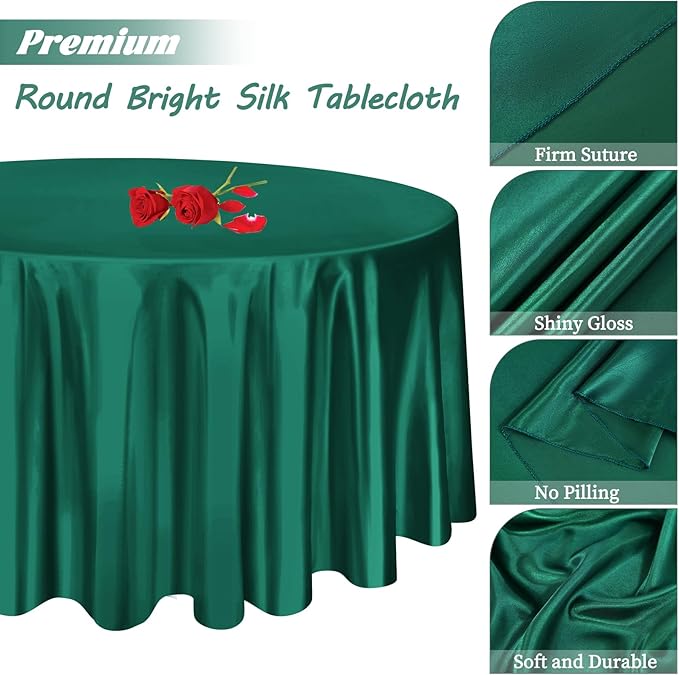 6 Pack 120 Inch Hunter Green Satin Tablecloth - Image 3