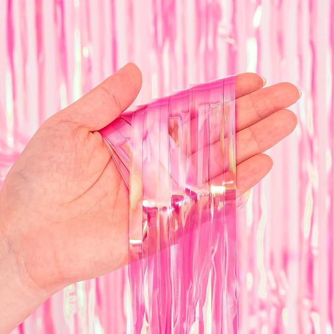 BRAVESHINE Clear Pink Streamers Party Decorations Iridescent Foil Fringe - Image 3