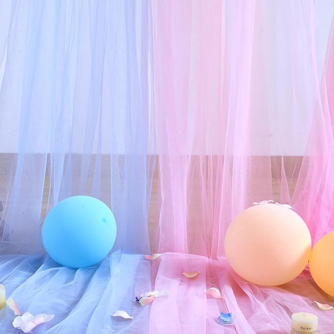 Pink and Blue Backdrop Curtain for Gender Reveal Girl and Boy Party Sheer Tulle - Image 4