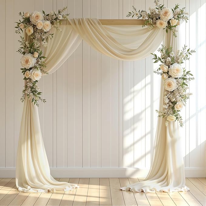 Wedding Arch Draping Fabric 2 Panels 18Ft Nude Sheer Chiffon Curtain Drapes 6 - Image 4